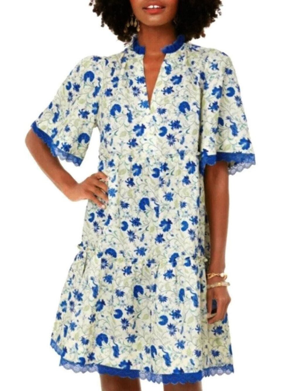 New Tuckernuck Crawford Linen Cotton Floral Mini Dress Bluebird Melody Medium